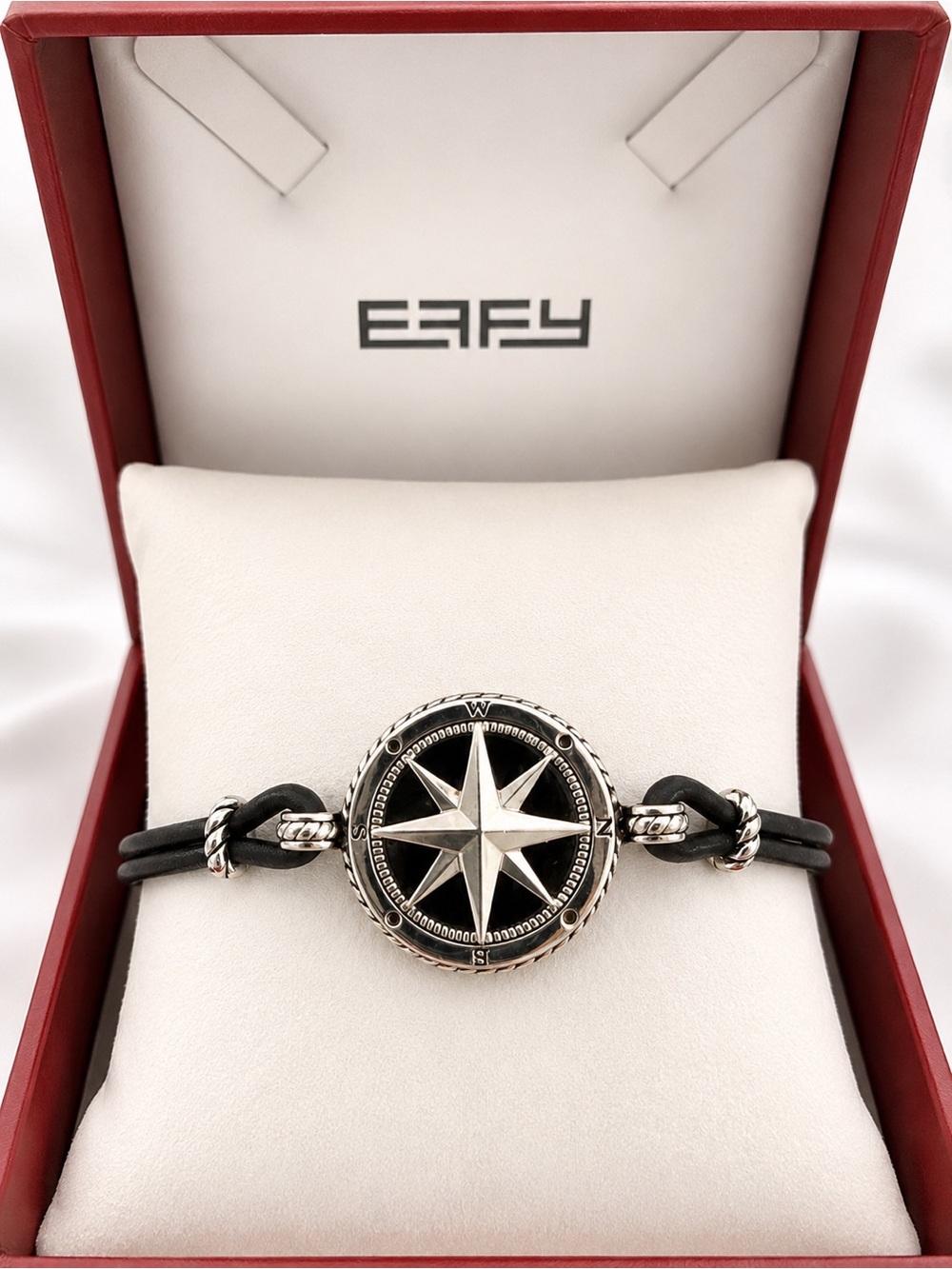 Effy 925 sterling silver Onyex  leather  8"  bracelet/NEW/Gift